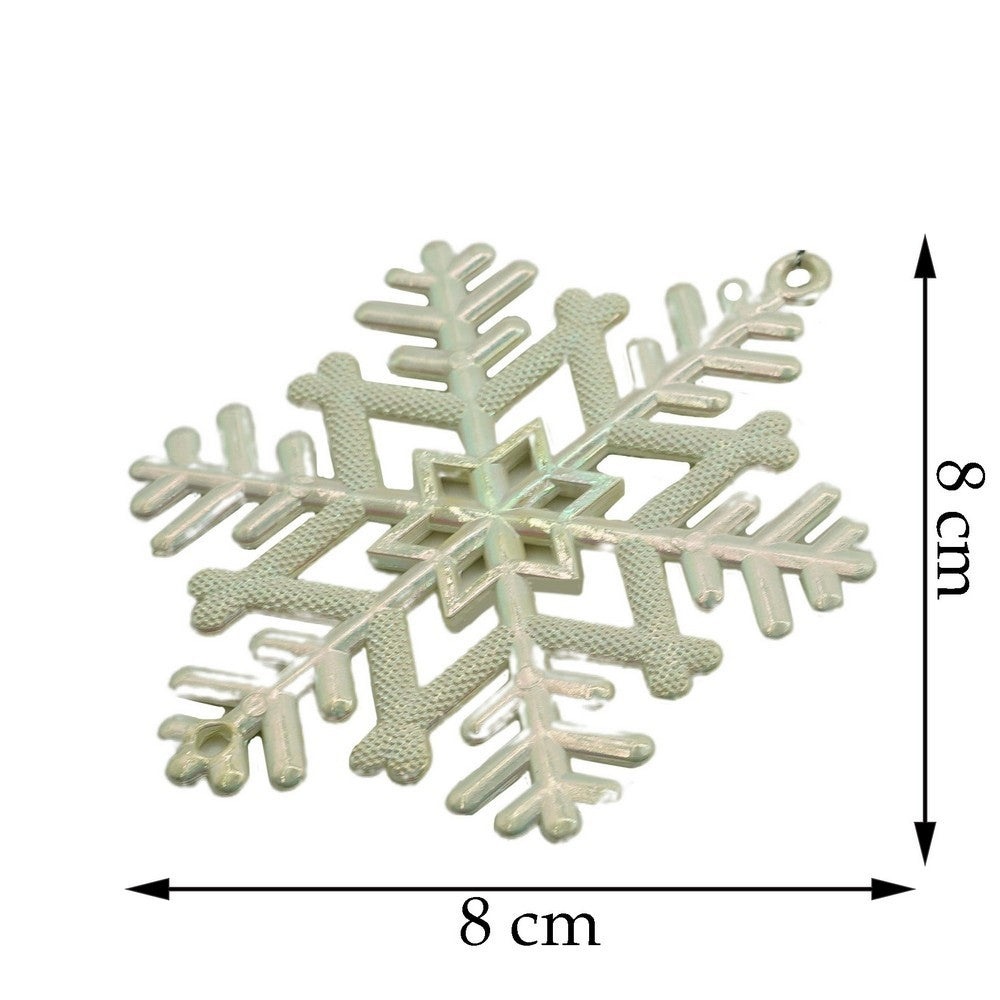 Ornament brad de Craciun, Perlat, in forma de Fulg de nea, 8 cm x 8 cm, Plastic