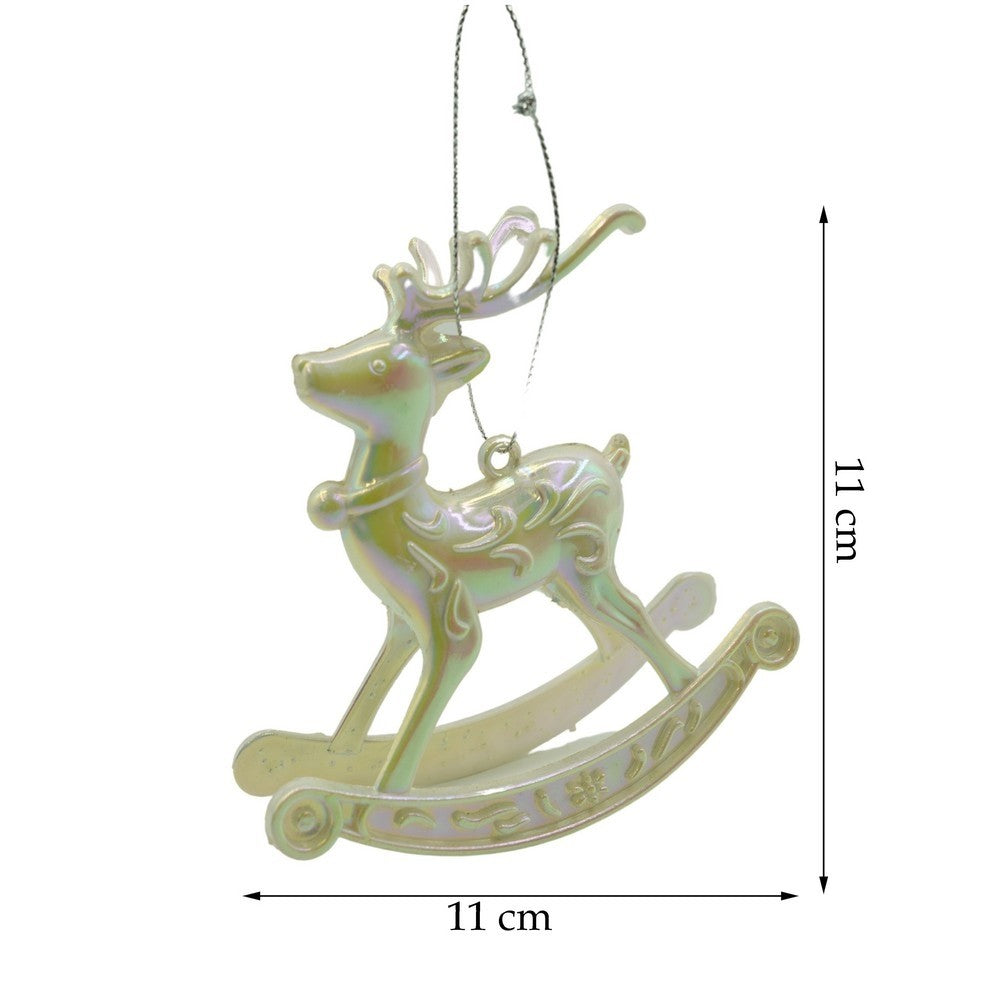 Ornament brad de Craciun, Perlat, in forma de Ren, 11 cm x 11 cm, Plastic