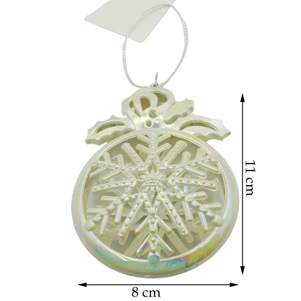 Ornament brad de Craciun, Perlat, Rotund, 8 cm x 11 cm, Plastic