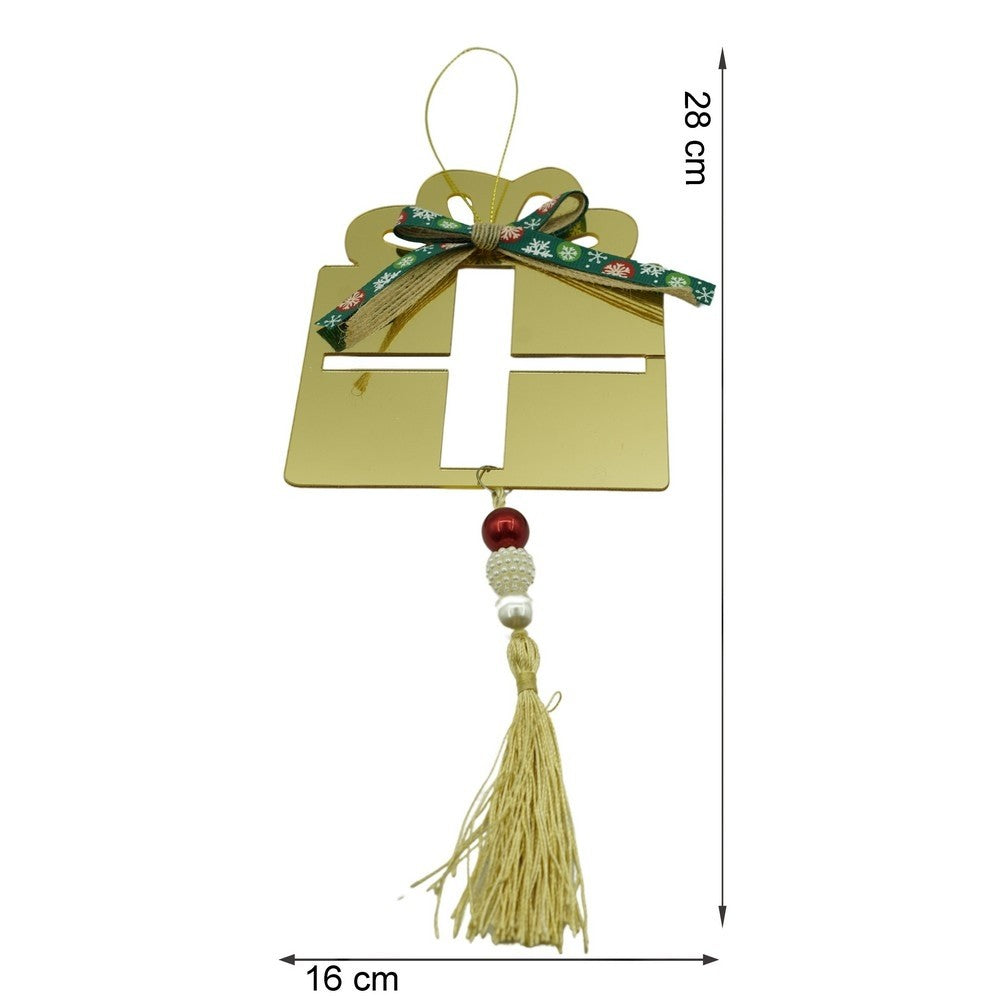 Ornament brad, Cadou, Auriu, Lucios, 16*28CM, Acril, Interior/ Exterior