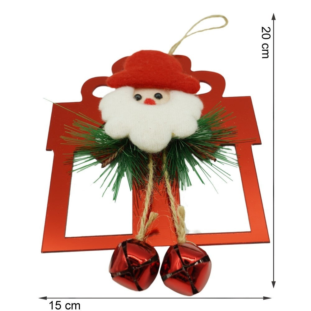 Ornament brad, Cadou cu clopotei, Rosu, Lucios, 15*20CM, Acril, Interior/ Exterior
