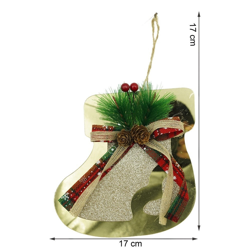 Ornament brad, Ciorap, Auriu, Lucios, 17*17CM, Acril, Interior/ Exterior