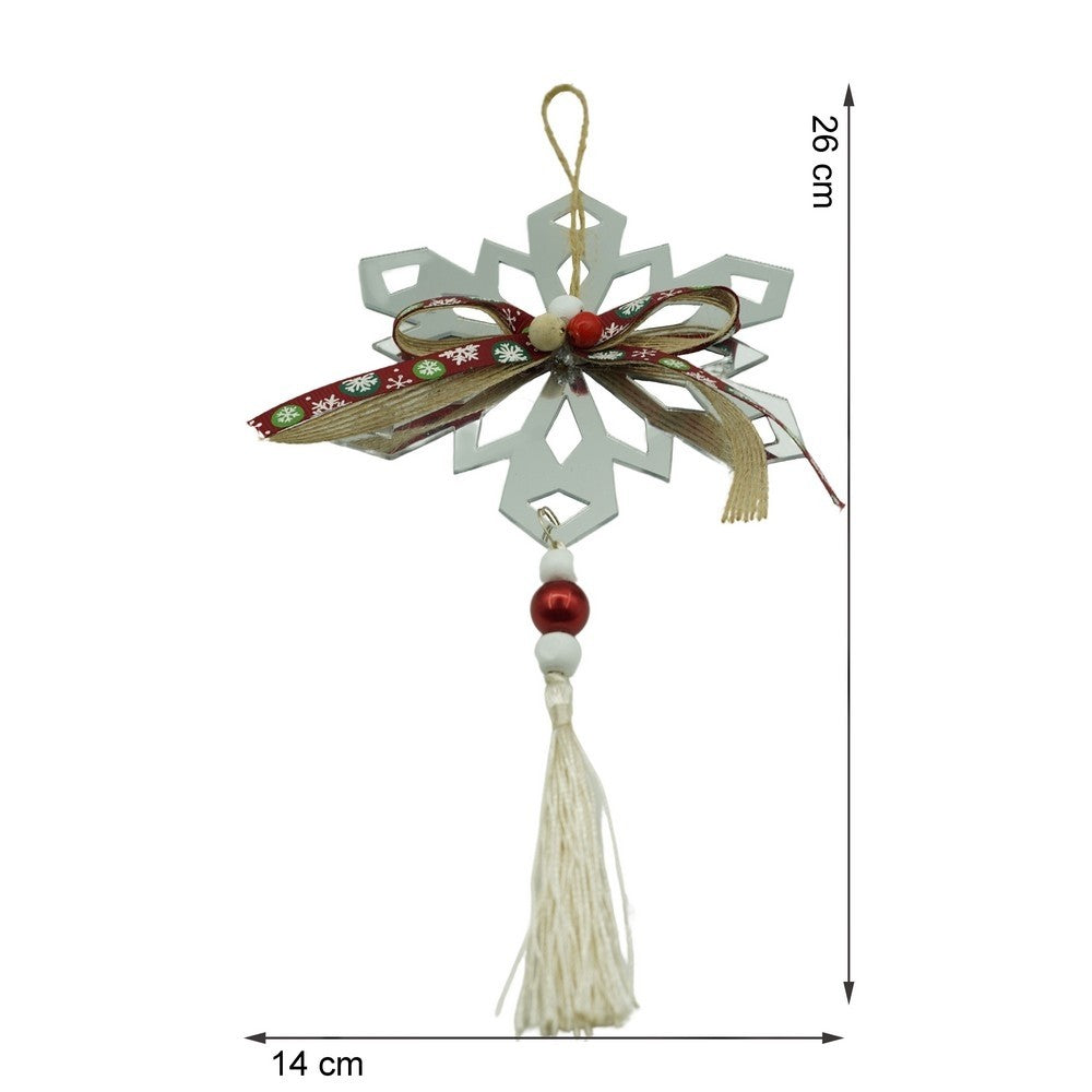 Ornament brad, Fulg de nea, Argintiu, Lucios, 14*26CM, Acril, Interior/ Exterior