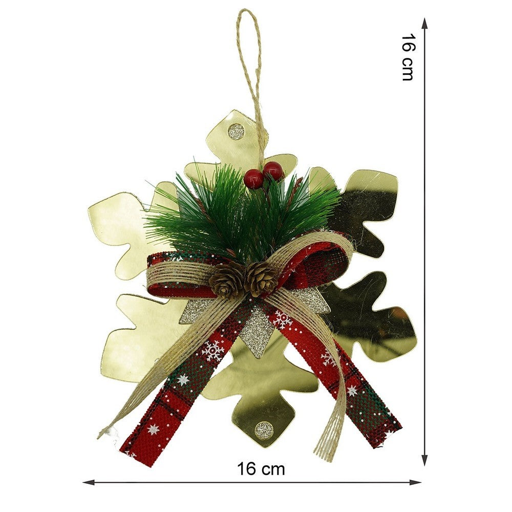 Ornament brad, Fulg de nea, Auriu, Lucios, 16*16CM, Acril, Interior/ Exterior