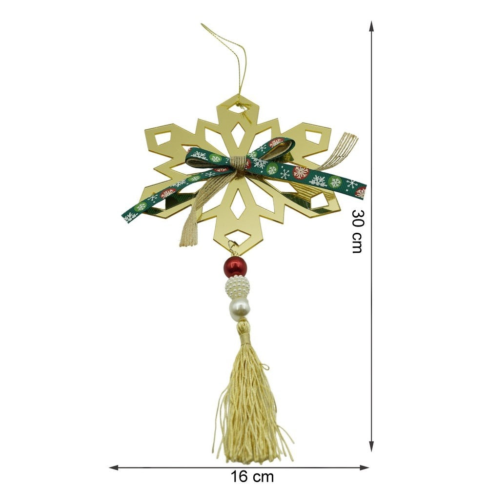 Ornament brad, Fulg de nea, Auriu, Lucios, 16*30CM, Acril, Interior/ Exterior