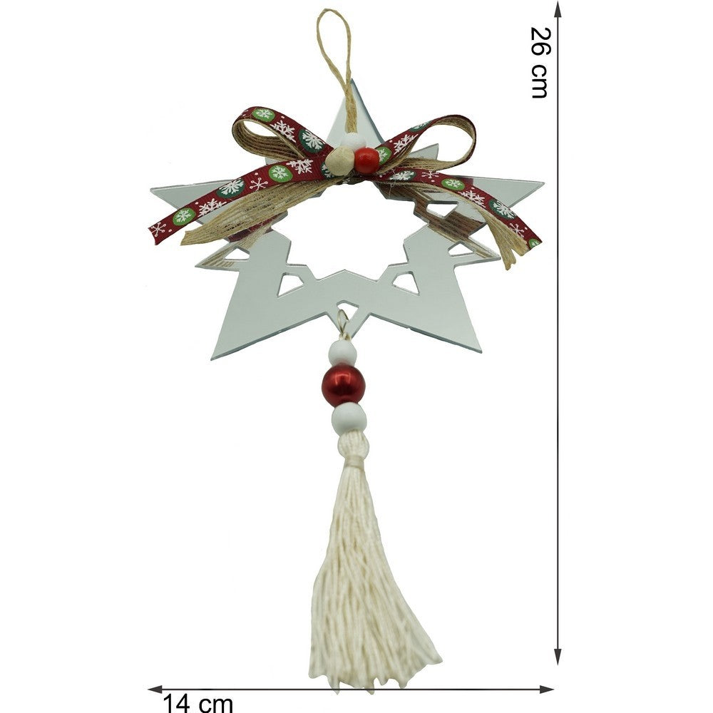 Ornament brad, Stea, Argintiu, Lucios, 14*26CM, Acril, Interior/ Exterior