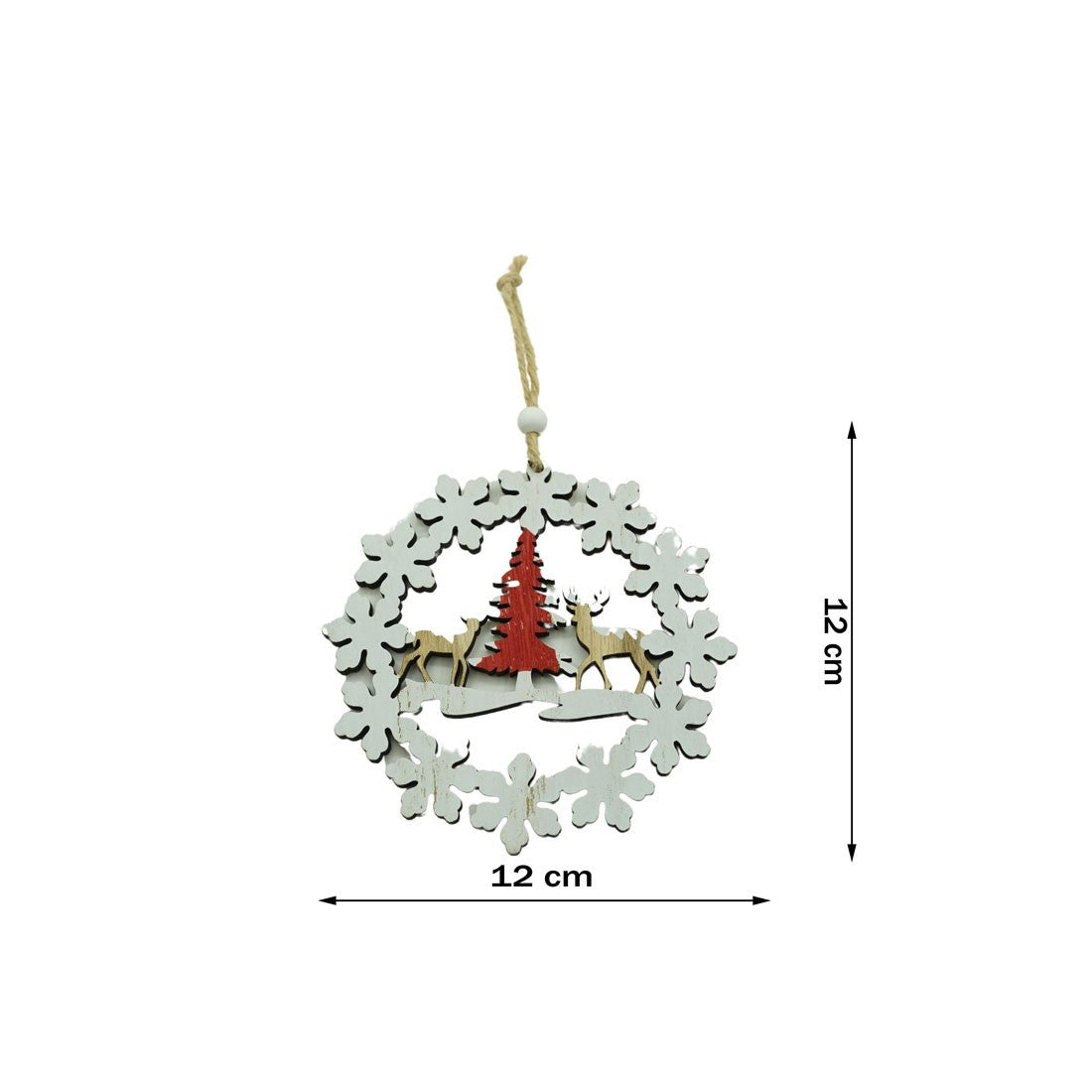 Ornament de brad cerbi cu brad, multicolor, lemn, 12 cm