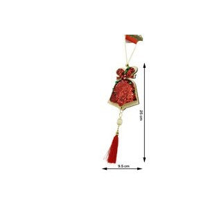 Ornament de brad clopotel cu paiete model 2, rosu, lemn, 36 cm