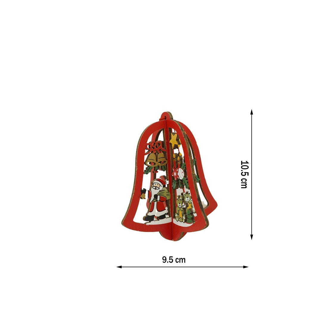 Ornament de brad clopotel, multicolor, lemn, 10.5x9.5 cm