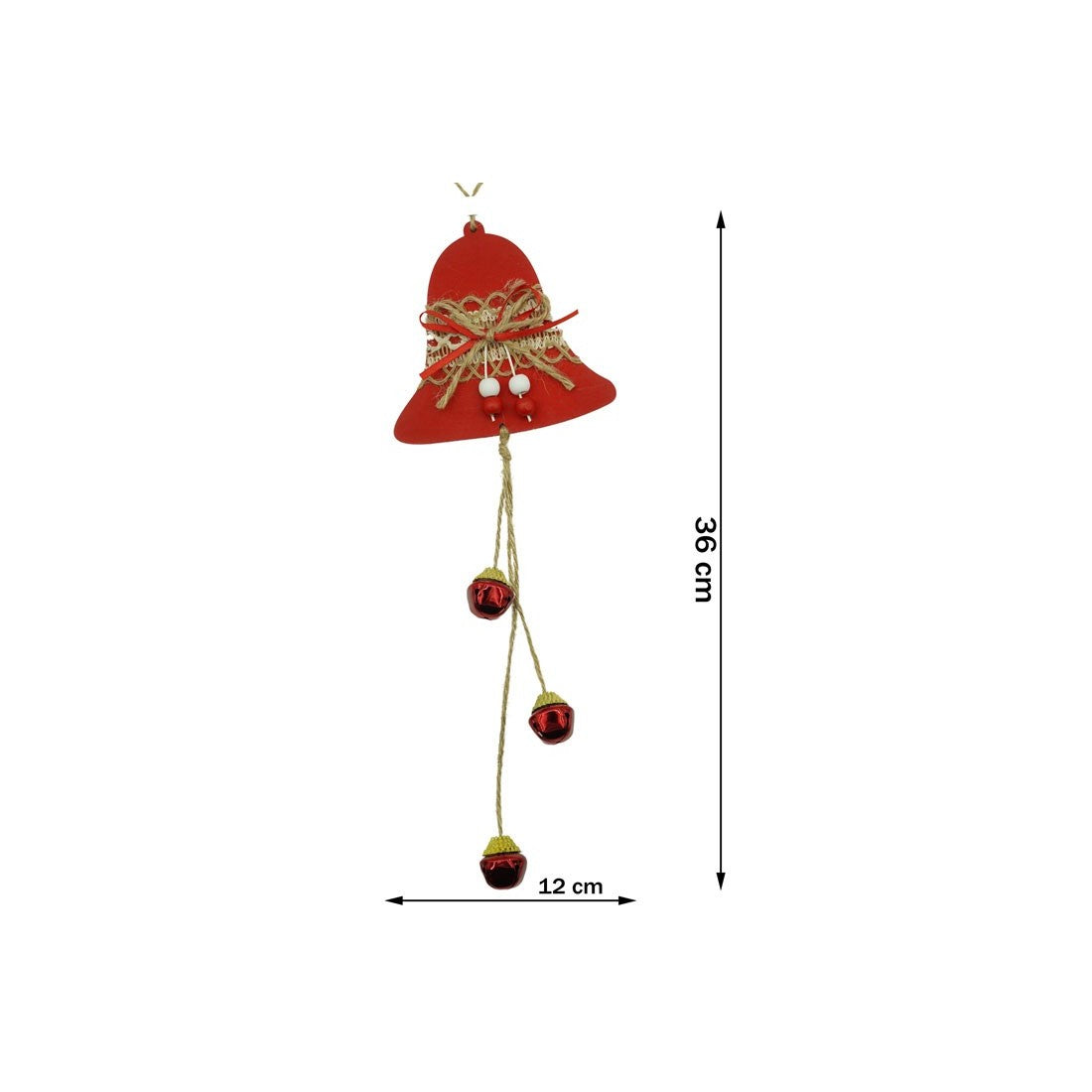 Ornament de brad clopotel, rosu, lemn/textil, 36 cm