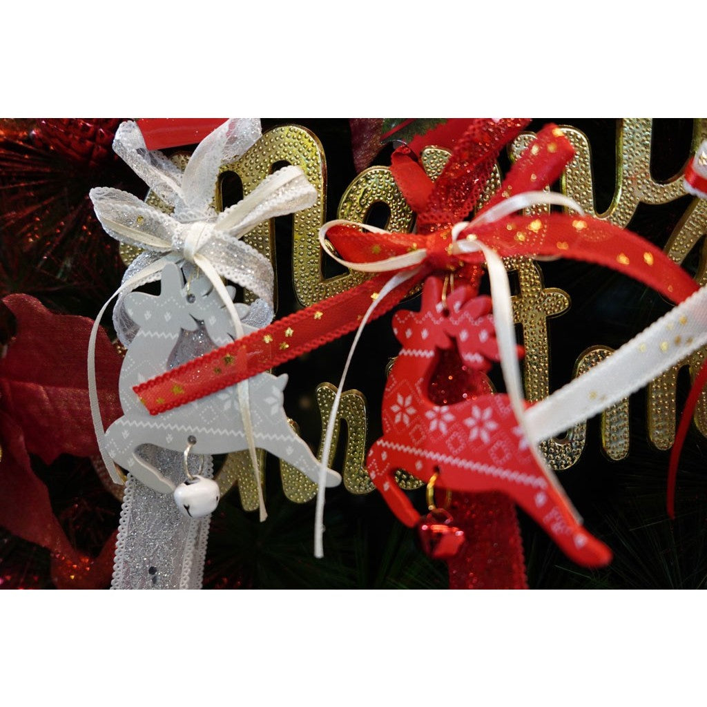Ornament de brad craciun cerb, gri, lemn, 25 cm