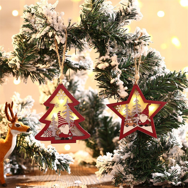 Ornament de Brad, cu Lumini LED, din Lemn, Figurina Elf, Model Brad, Multicolor