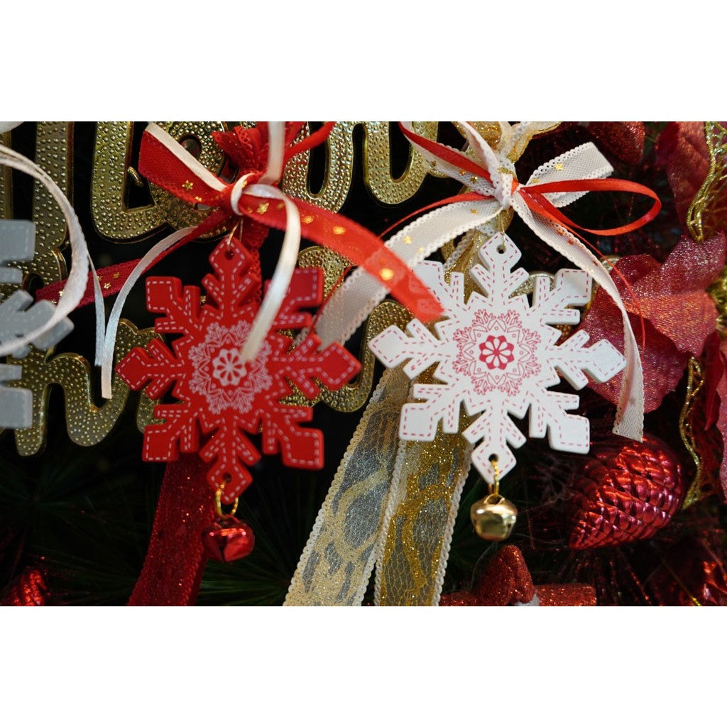 Ornament de brad fulg de nea, alb, lemn, 25 cm