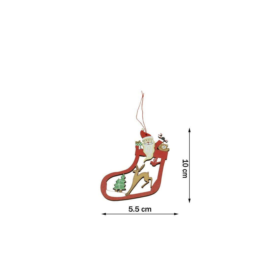 Ornament de brad Mos Craciun cu cerb, multicolor, lemn, 10 cm