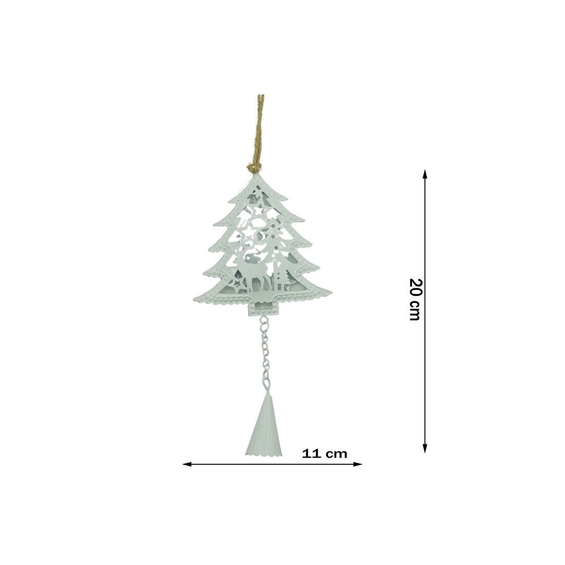Ornament de brad pom de craciun, alb, metal, 20 cm