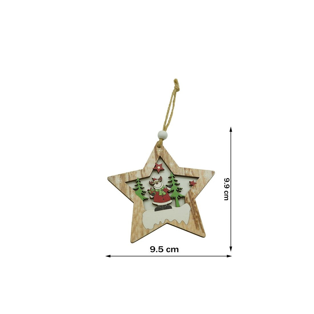 Ornament de brad stea cu ren, multicolor, lemn, 9.9 cm