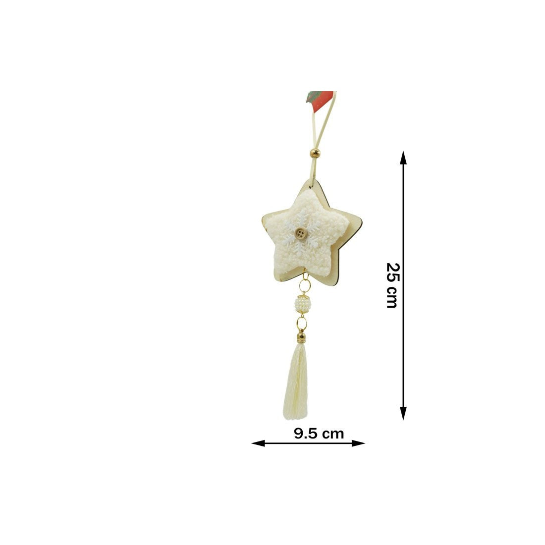Ornament de brad stea, alb, lemn/textil, 25 cm