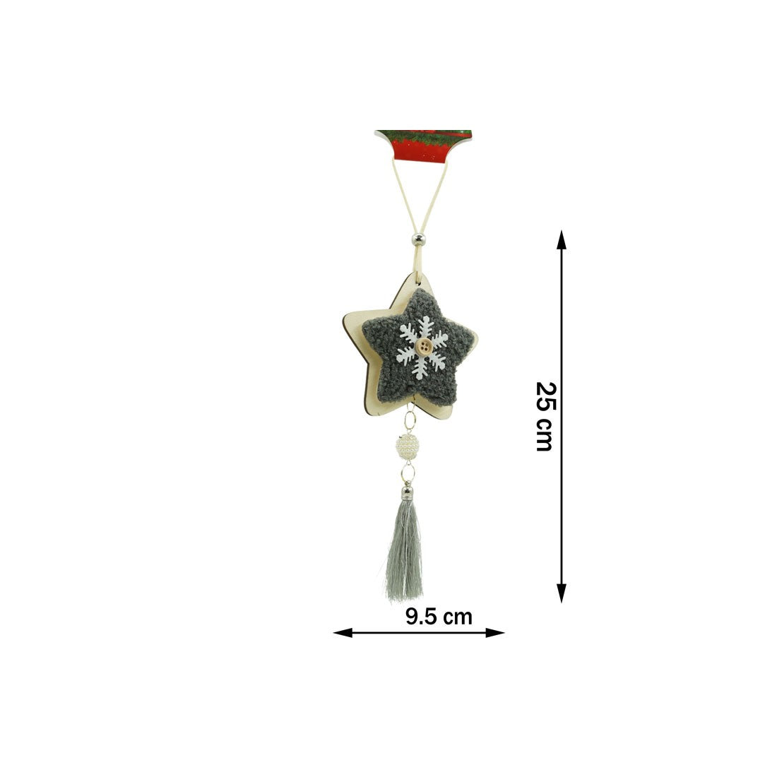 Ornament de brad stea, negru, lemn/textil, 25 cm