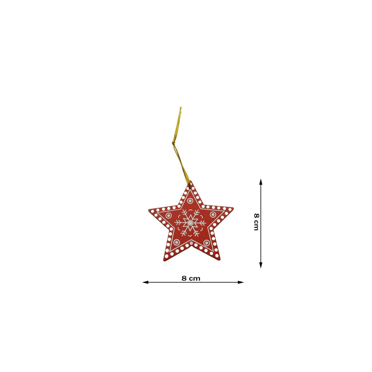 Ornament de brad stea, rosu, lemn, 7.5 cm