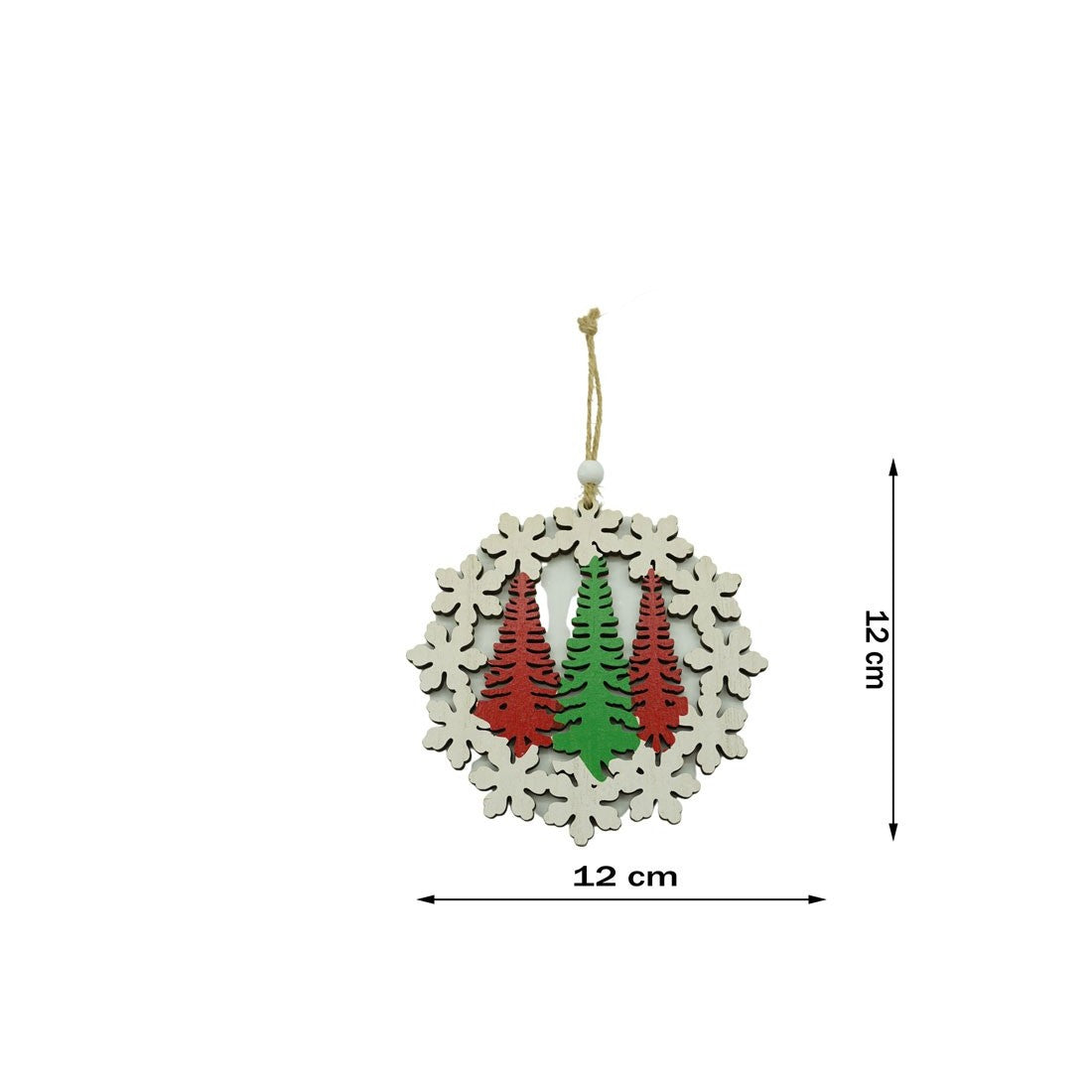 Ornament de brad trei brazi, multicolor, lemn, 12 cm