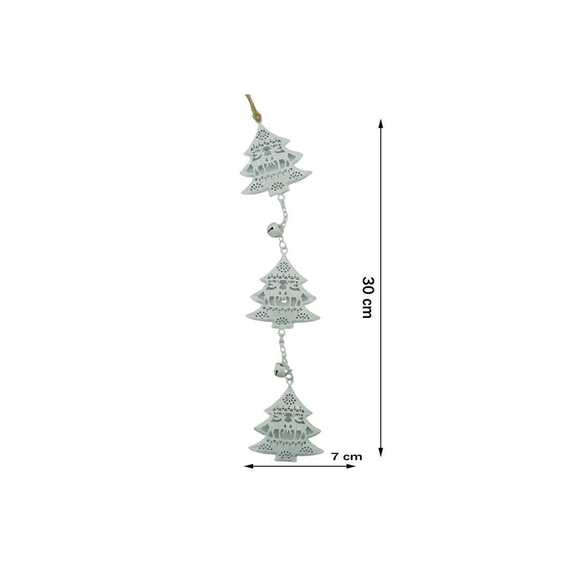 Ornament de brad trei pomi de craciun, alb, metal, 30 cm