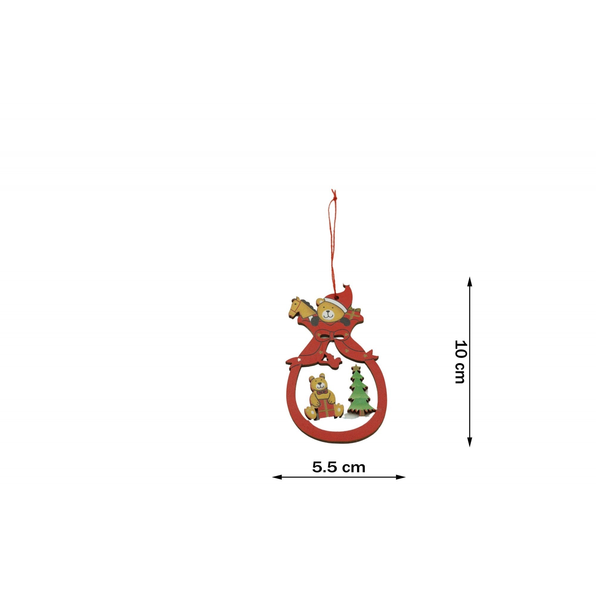 Ornament de brad ursuleti, multicolor, lemn, 10 cm