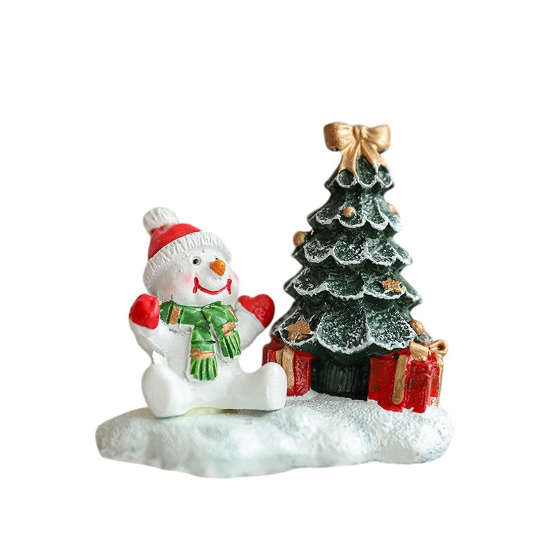 Ornament de Craciun din Rasina pentru Decor, Model Om de Zapada cu Brad, Decoratiune de Birou pentru Craciun, 6.5 x 6.5 x 4 cm, Alb Verde