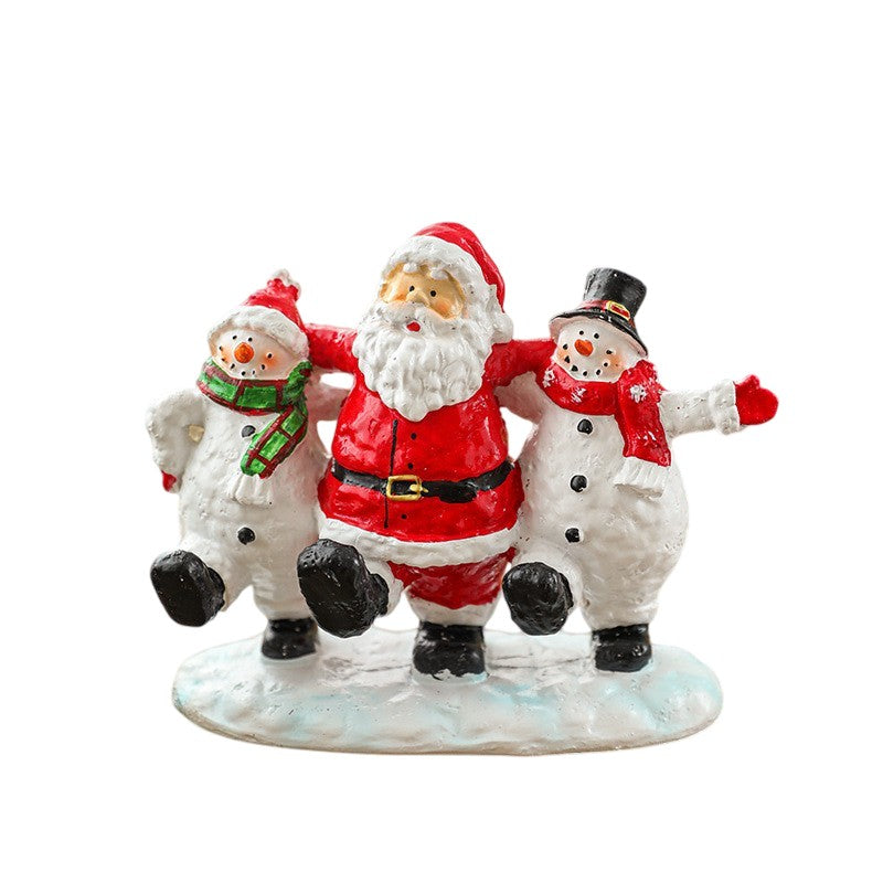 Ornament Decoratiune de Craciun, Decoratiune Mica pentru Craciun din Rasina, Model Mos Craciun cu Oameni de Zapada, 16 x 18 x 8 cm, Rosu Alb