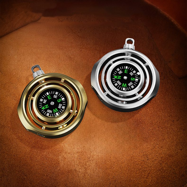 Fidget Spinner Busola Palm, Tip Giroscop Rotativ, Model Pandativ / Breloc, Antistress, Aliaj Zinc, 48x42x12 mm, 21 gr, Silver