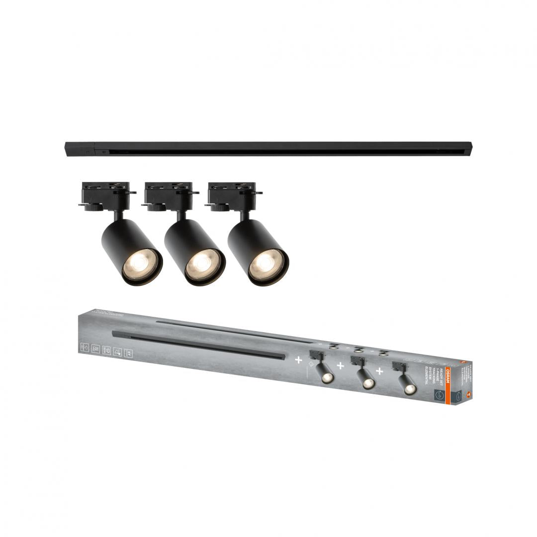 Tra 1-PH Set 1M ELEMENTALGU10BK Osram (Sistem complet Tracklight Osram Elemental cu 3 proiectoare cu soclu GU10 si 1...)