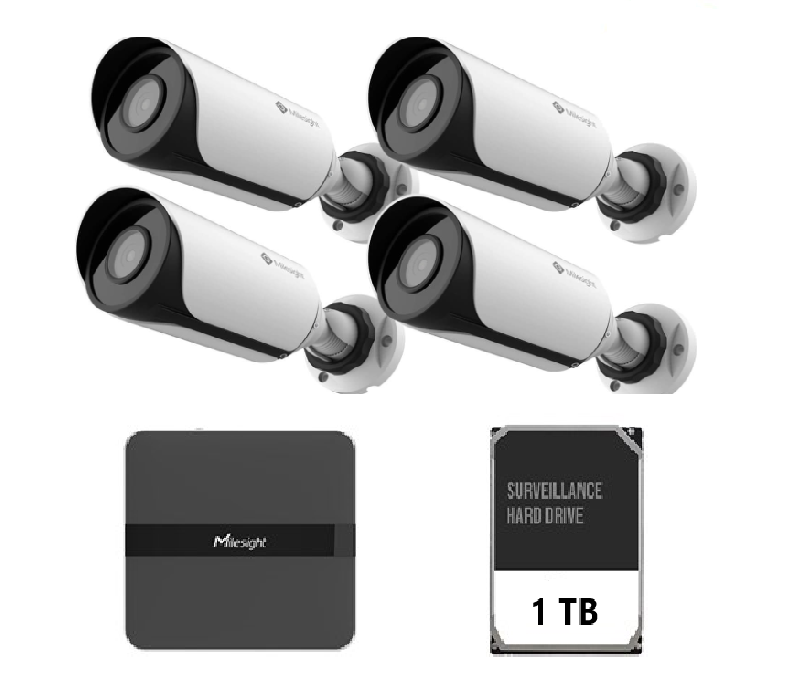 KIT4 Milesight Bullet 2MP NVR 4 Canale (Kit de supraveghere video Milesight 4 camere Bullet MS-C2964-UPD + NVR...)