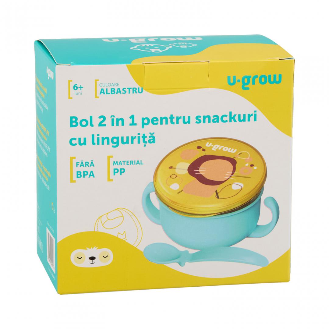 Bol 2 in 1 pentru snackuri, blue, U-Grow