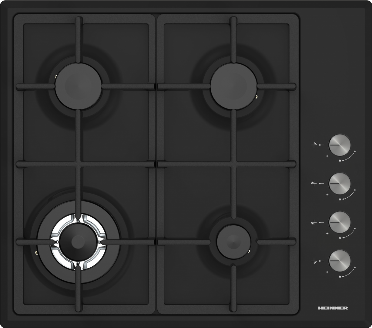 RESIGILAT | PLITA INCORPORABILA HEINNER HBH-S4IWF-BK, GAZ, 4 ARZATOARE, WOK, GRATAR FONTA, CONTROL LATERAL, APRINDERE ELECTRICA, DISPOZITIV DE SIGURANTA, DUZE GPL INCLUSE, DIMENSIUNI (LXA): 58 X 51 CM, CULOARE: NEGRU HEINNER