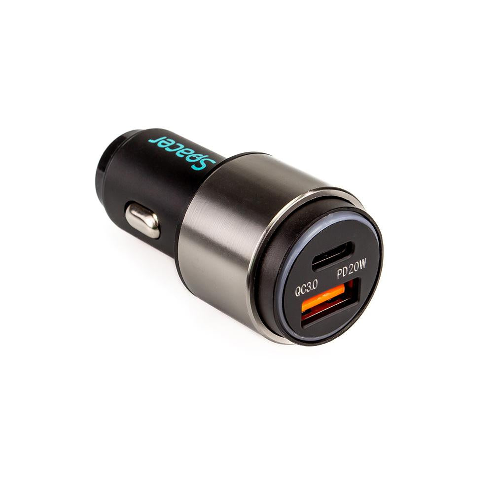 Alim. auto Spacer cu LED USB-A&C 38W neg