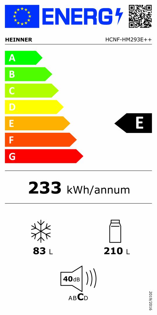 Combina frigorifica HEINNER HCNF-HM293E++, No Frost, 293 l, Clasa E, Alb