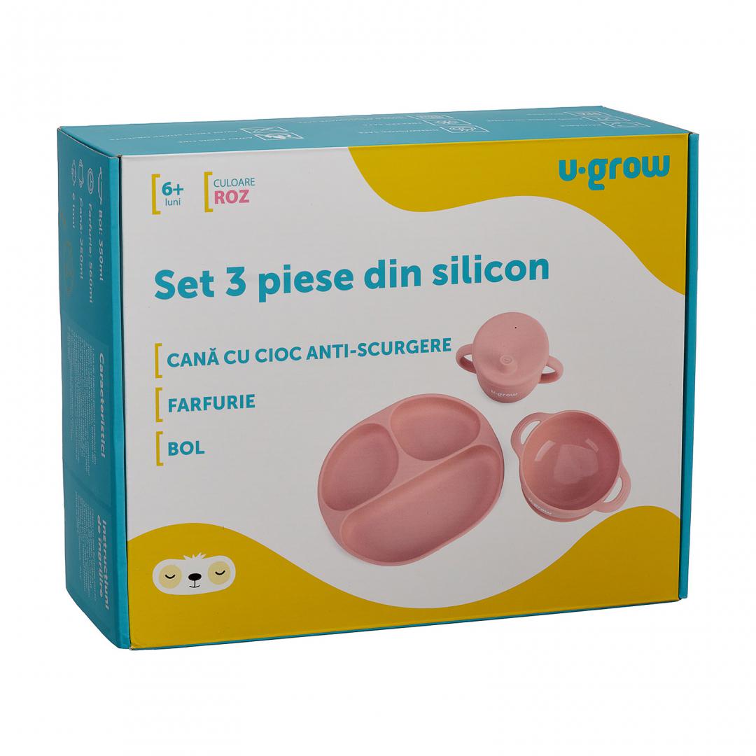Set 3 piese silicon, roz, U-Grow (Set diversificare 3 piese silicon : bol)