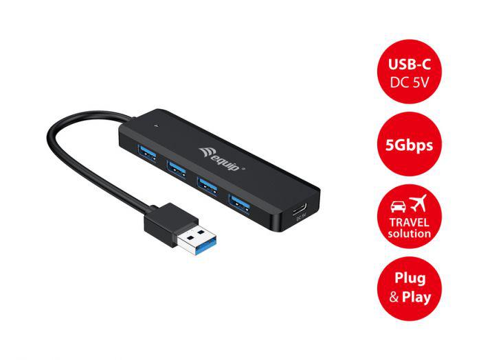 Equip Usbhub 4PORT 128959 (Hub USB Equip 4-Port USB 3.2 Gen 1 Hub with USB-C Adapter)