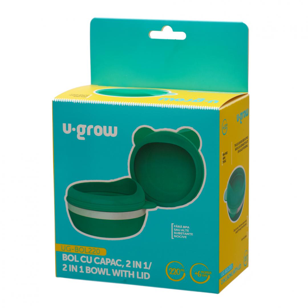 Bol cu capac, 2 in 1, 220 ml, U-Grow (Bol 2 in 1 cu capac pentru diversificare)