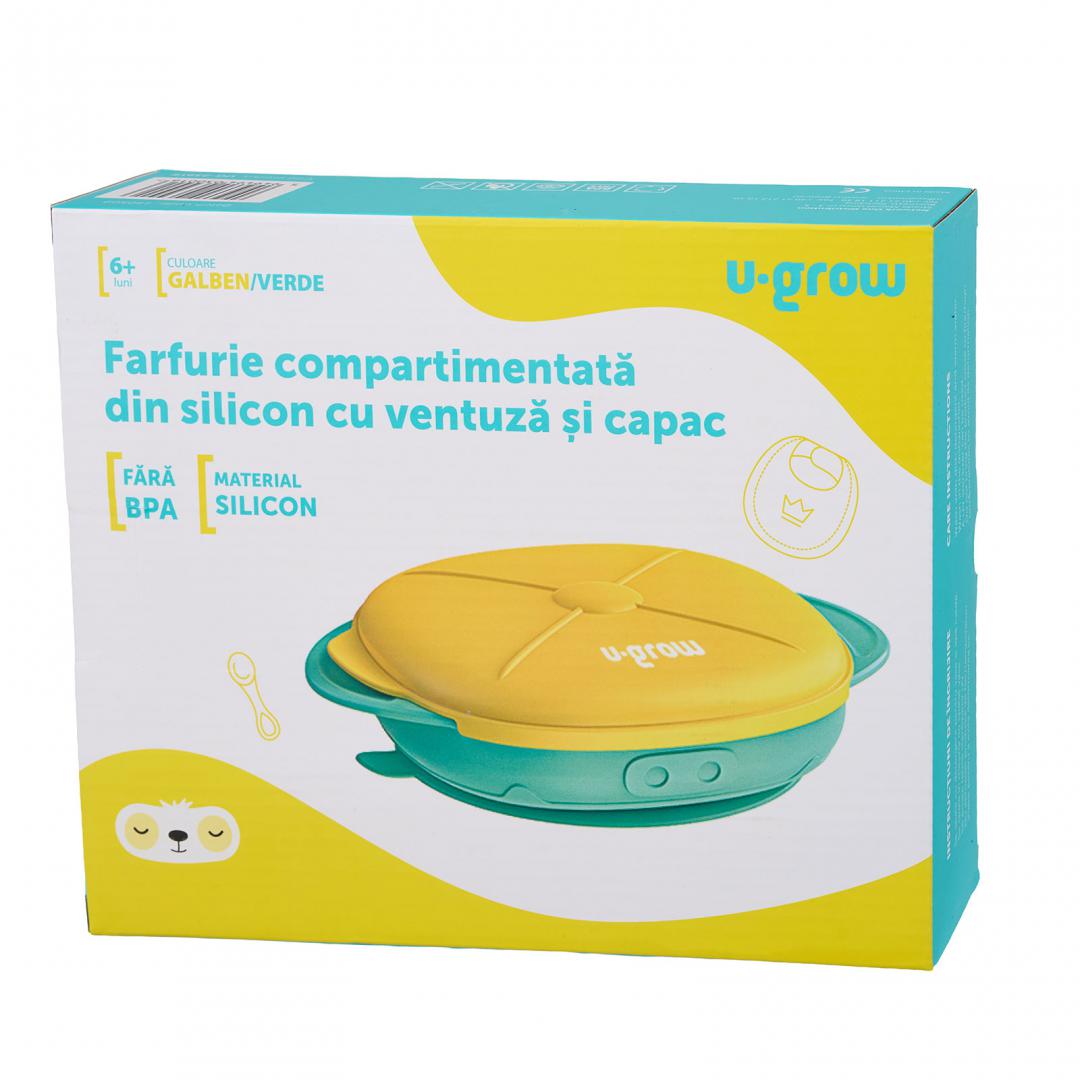 Farfurie silicon cu capac,galbena,U-Grow
