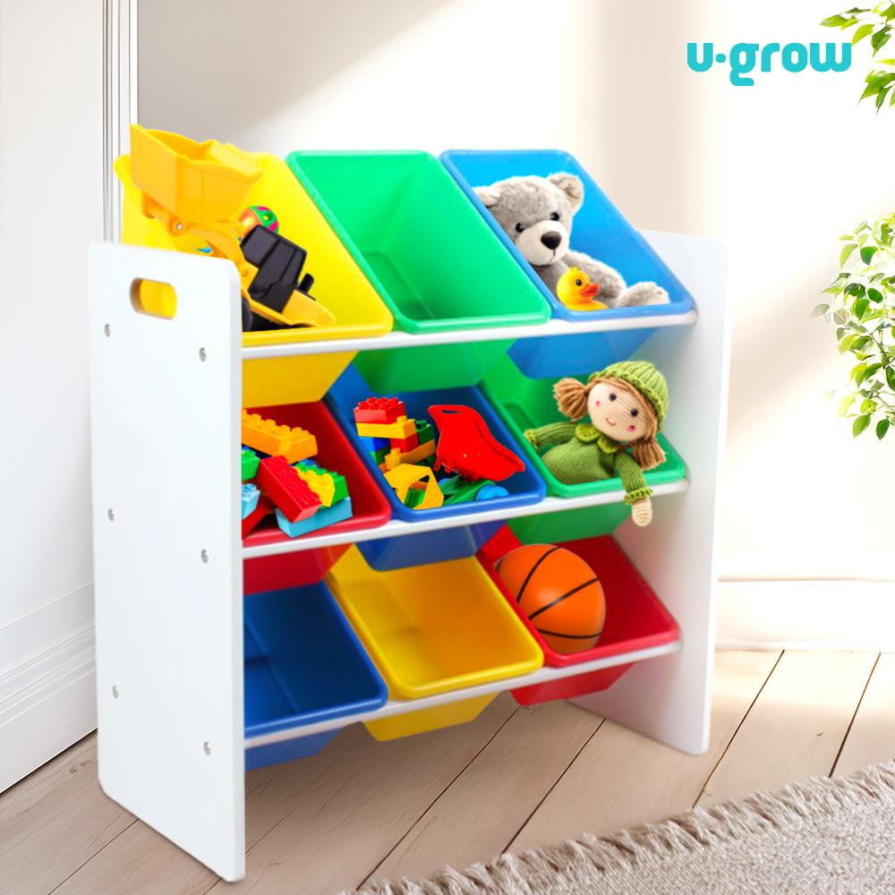 Raft cu 9 cosuri multicolore, U-Grow (Raft depozitare jucarii cu 9 cosuri multicolore)