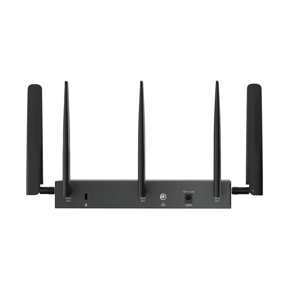 "Omada 4G+ Cat6 AX3000 Gigabit VPN Router PORT: 1× Gigabit SFP WAN/LAN Port, 1× Gigabit RJ45 WAN Port, 4× Gigabit WAN/LAN RJ45 Ports, 1 Nano SIM slot (4G+ Cat6) SPEED: 574Mbps at 2.4 GHz + 2402 Mbps at 5 GHz (HE160) Wi-Fi Speed, 300 Mbps Download LTE Spee