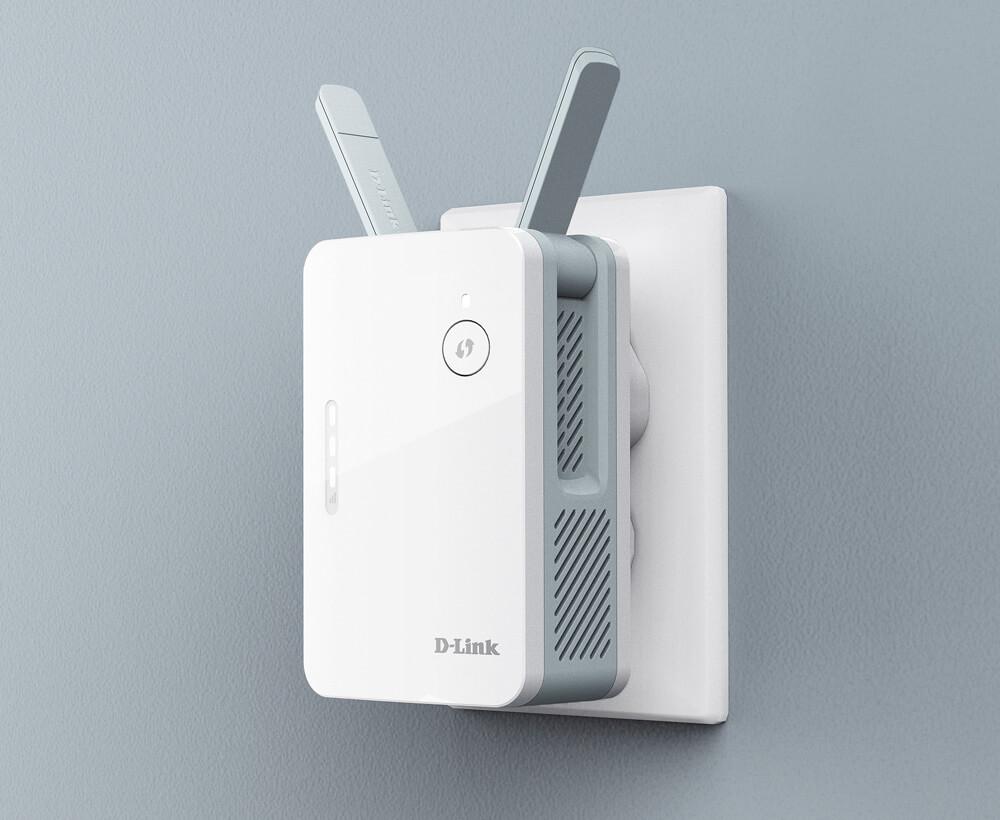 D-Link AX1500 Mesh Range extender E15, Standarde wireless: IEEE 802.11ax/ac/n/g/b/k/v/a/h, IEEE 802.3u/ab, interfata: 1xLAN, 2 x Antene externe, dimensiuni: 105 x 63.5 x 50 mm, greutate: 161g, Dual-band 2x2 Wi-Fi 6, viteza: 1201Mbps (5GHz), 300Mbps (2.4GH
