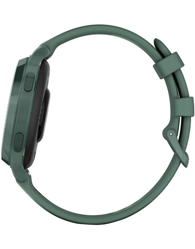 Ceas Garmin Lily 2 Active, display AMOLED, dimensiune afisaj 25,4 mm x 21,3 mm,rezolutie afisaj 240 x 201 pixeli, memorie 8GB, autonomie pana la 9 zile, rezistanta la apa pana la 5 ATM, greutate: 24,4g, ramă Jasper Green şi curea Jasper Green din silicon