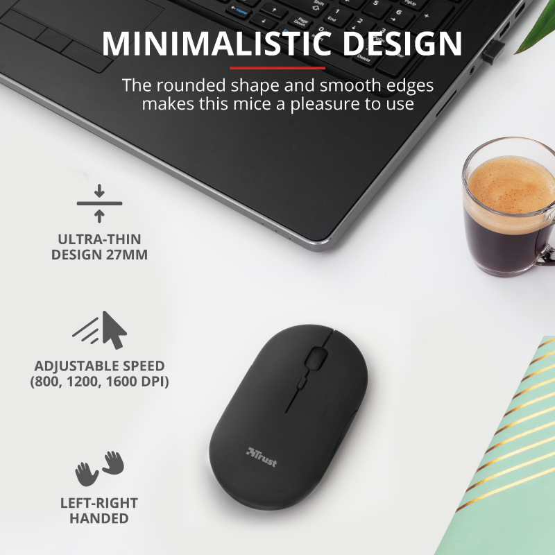 Mouse Trust Puck 1600 DPI, negru