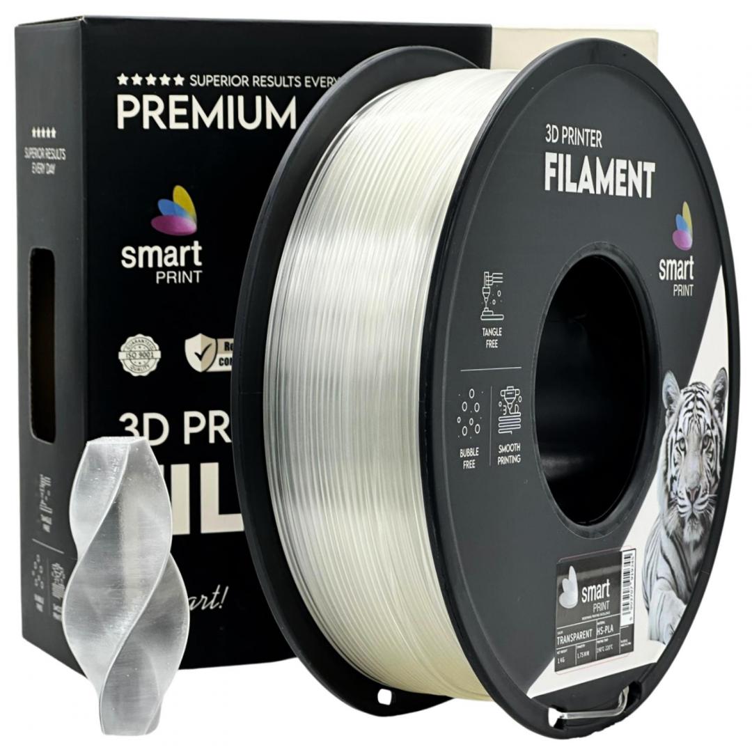 SMART PRINT HS-PLA FILLAMENT 1KG TRANSPARENT, Diametru 1.75mm, Greutate: 1kg, Temperatura duza: 180C – 240C, Temperatura platforma: 50C – 60C,