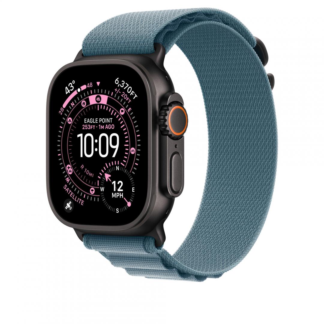 Apple Watch 49mm Light Blue Alpine Loop - Large - Black Titanium Finish