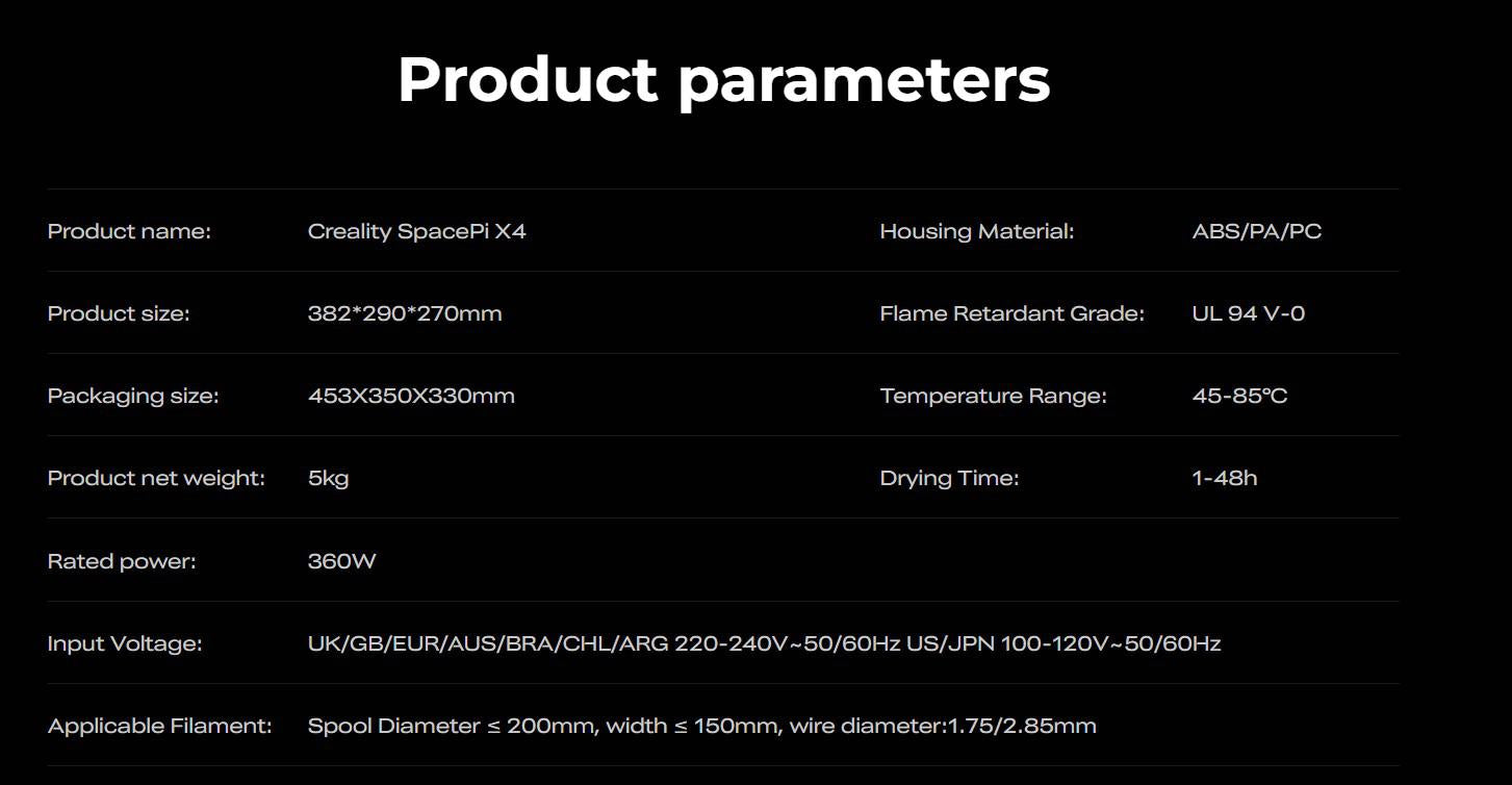 Creality 3D Space Pi X4 Filament Dryer (creality 3D Space Pi X4 Filament Dryer)
