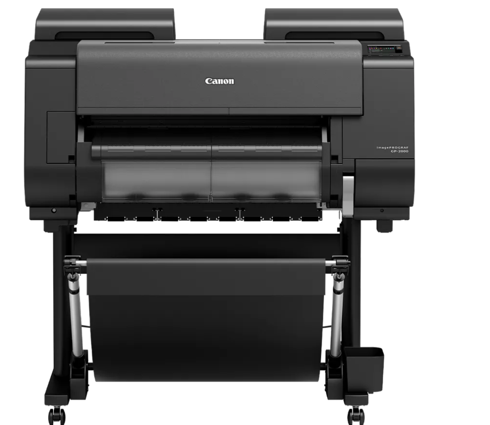 Plotter Canon GP-2000 Format A1, 24", 11 culori, Rezolutie imprimare: 2.400 x 1.200 dpi, Total: 18.432 duze MBK, PBK, C, M, Y, GY, R, O, G, V, FP: 1.536 de duze fiecare, Cerneluri pe bază de pigmenţi: 11 culori MBK, PBK, C, M, Y, GY, R, O, G, V, FP, Lim