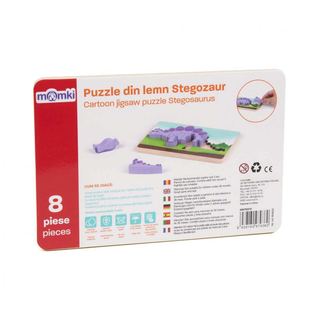 MomKi PUZZLE DIN LEMN STEGOZAUR, 8 PIESE