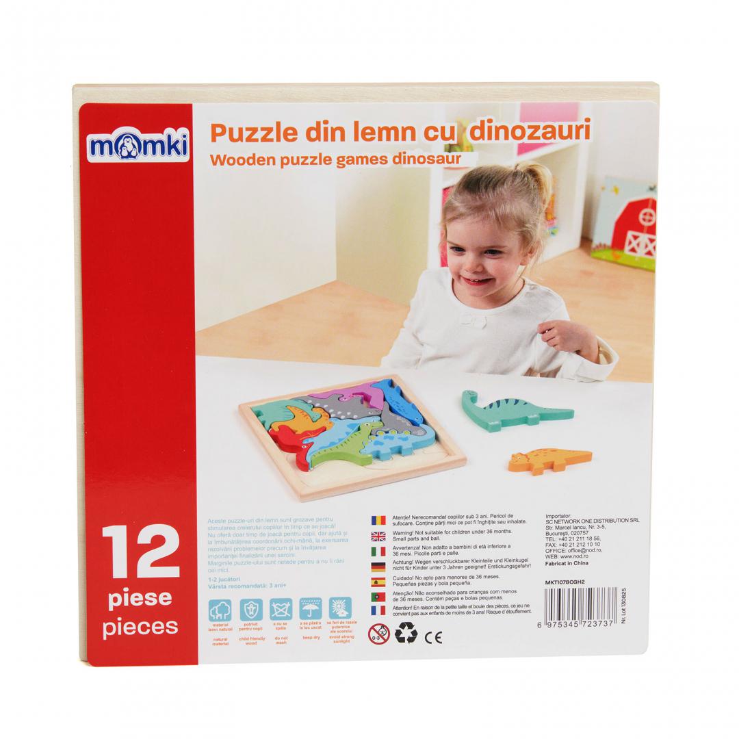 Puzzle din Lemn cu Dinozauri, 12 Piese (puzzle din Lemn cu Dinozauri)
